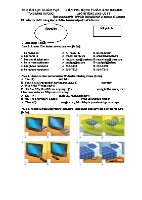 Đề kiểm tra học kỳ I môn Tiếng Anh 7 - Năm học 2015-2016 - Sở GD & ĐT Bình Dương